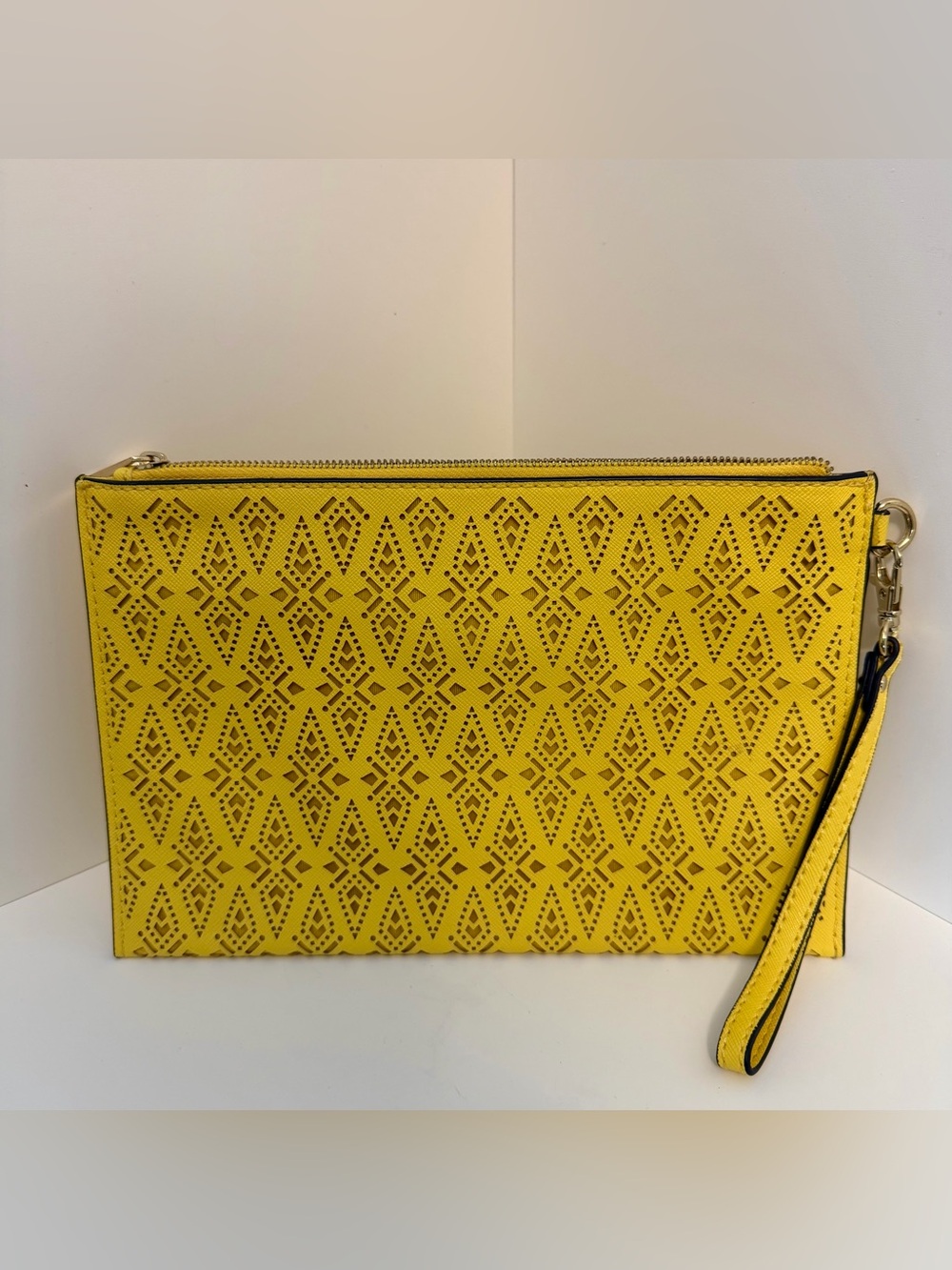 Aldo Vibrant Canary Yellow Clutch / Wristlet Bag with Pierced Design